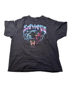 DOM Savage Shirt Mens 2XL Black Panther Graphic Tee T-Shirt Neon Retro 80s Style - Picture 1 of 8