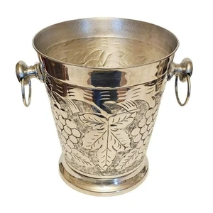 Gorgeous Silverplate Ice Champagne Bucket Wine Cooler Fruit Grapes Leaves 8" x 9 - Picture 1 of 7