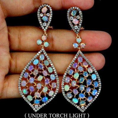 Pendientes de plata de ley 925 ovalados ópalo de fuego 4x3 mm joyas de piedras preciosas naturales Foto 1 de 4