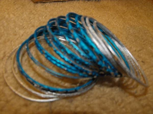 Fashion Jewelry Stackable Bangle Design 18 Metal Bracelets Silver/Metallic Blue - Picture 1 of 2