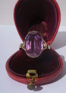 Bague or rose 18 carats ancien grande pierre violette paillon France XIXe 3,7g - Picture 1 of 9