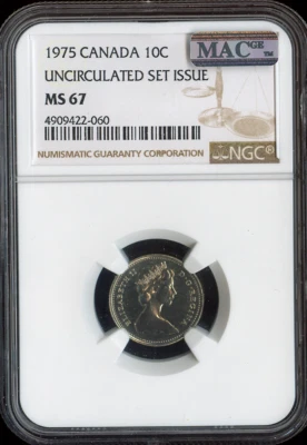 1975 Canada 10 Cents 10C NGC MS67 MAC - Quality - Image 1 of 2