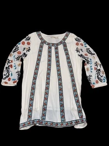 Soft Surroundings Top Women LG White Embroidered Floral Tunic Peasant Eleandra - Picture 1 of 10