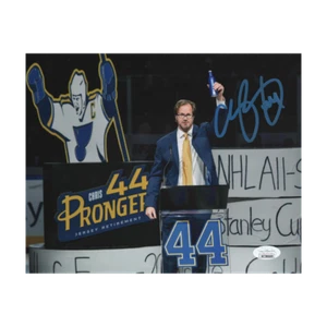 Foto autografiada de Chris Pronger St. Louis Blues retiro aplausos nocturnos - Certificado de autenticidad de la JSA - Imagen 1 de 5