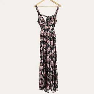 Yumi Kim Black Pink Purple Floral Print V-Neck Sleeveless Jumpsuit Size Small - Picture 1 of 11