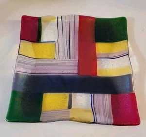 Schmelzglas Kunst Glas Geometrisches Design Platte 8" Bunt - Bild 1 von 7