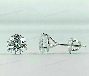 1 Ct Round Simulated Diamond Three Prong Stud Earrings 14k White Gold Plated