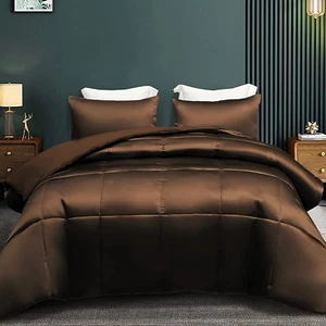 3-Piece Reversible Queen Size Silky Comforter Set/Bedding Set, Luxury Soft Satin - Picture 1 of 6