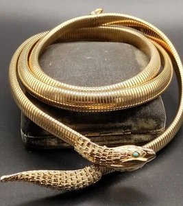 Accessocraft NYC 80s Blue Eyed Gold Snake Head & Tail Stretch Belt - Picture 1 of 7