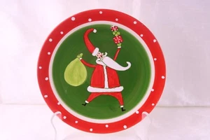 Hand Painted Santa Plate Red Dots GHA 8.5 " Green Christmas - Picture 1 of 3