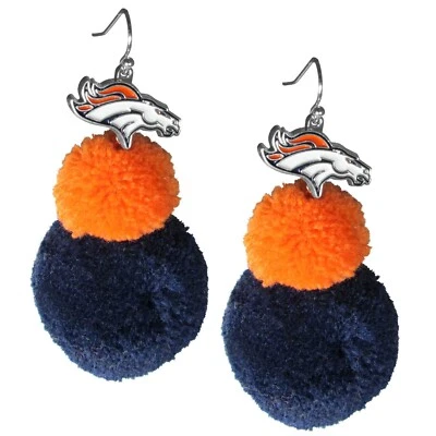 Pendientes colgantes de pompón de los Denver Broncos (joyería de fútbol americano de la NFL) Foto 1 de 3