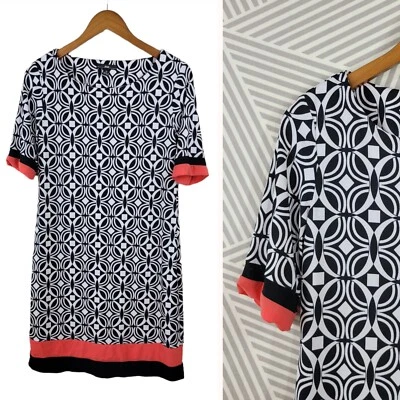 R&K Shirt Dress size Medium Stretch casual party career Geometric knee length  - Image 1 of 4