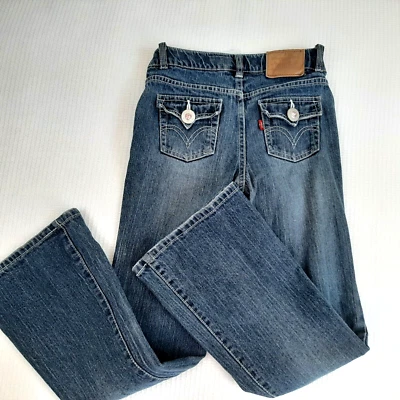 Pantalones de mezclilla Y2K Levi's Strauss para niñas talla 10 ins 26 ajustables con pedrería rosa acampanado Foto 1 de 4