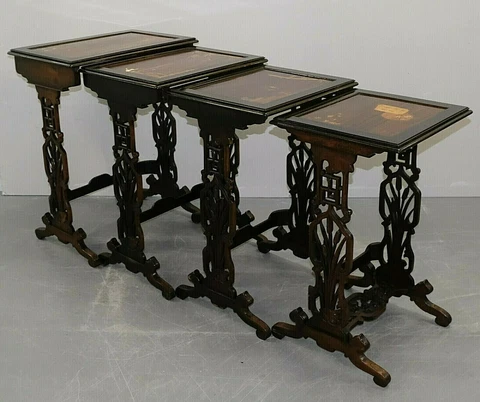 SET OF FOUR CHINESE 20TH CENTURY TOPS INLAID WITH BONE & ABALONE NEST OF TABLES Cover