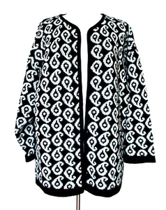 Vintage Rebecca Moses Cardigan Sweater Medium Women Black White Wool Blend - Picture 1 of 4