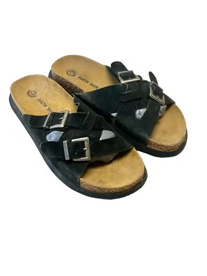 Earth Shoe Fern Sandals Womens 7.5 M Black Adjustable Leather Strap Slide Shoes - Image 1 of 4