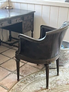 Mid Century Empire Leather Upholstered and Nailhead Studded Mahogany Arm Chair - Picture 1 of 5