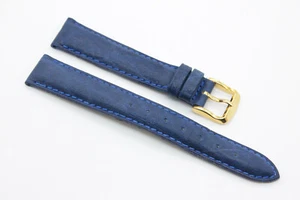 16mm Blue Leather Strap Watch Band, Padded Leather, Gold Buckle - Bild 1 von 2