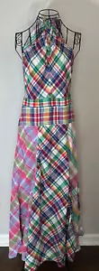 NWOT Polo Ralph Lauren Womens Dress Multi 2 Madras Plaid Halter Neck Maxi $298 - Picture 1 of 13