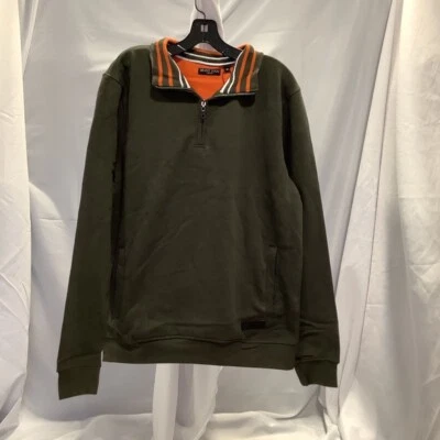 Brave Soul Mens Sweatshirt Green 1/4 Zip Pocket Mock Neck Long Sleeve M New - Image 1 of 4