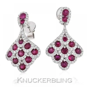 2.20ct Ruby and Diamond Drop Earrings for Pierced Ears in 18ct White Gold - Picture 1 of 1