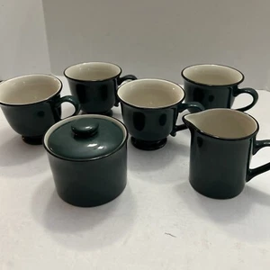 Gibson Designs Ceramic Creamer/Sugar Set/ Spruce Green W4 Footed Coffee Cups - Picture 1 of 13