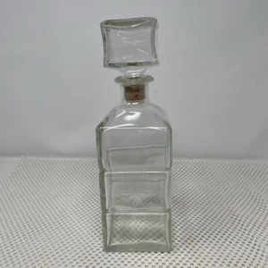 Vintage clear Glass Seagram Alcohol Bottle 10” Canada Cork Top square lid - Picture 1 of 11