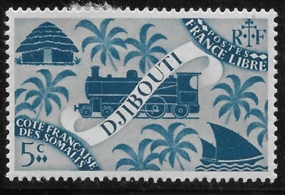 FRANCE FRENCH DJIBOUTI SOMALIA COAST TRAIN Railroad Locomotives 5C 1948 MH OG - Image 1 of 2
