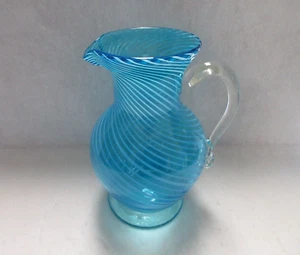 Vintage Unbranded Turquoise/Blue 8 ½” Swirl Pitcher - Picture 1 of 21