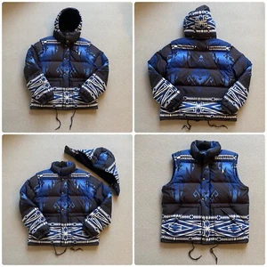 NEW Polo Ralph Lauren Aztec Puffer Navajo Blue Ski Down Jacket Mens Large L - Picture 1 of 19