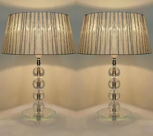 PAIR of NEW Bedside Table DESIGNER MODERN LAMPS with Silver Round Shade - Picture 1 of 4