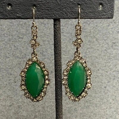 Pendientes colgantes Jessica Simpson perforados verde marquesa estrás cristal plata Foto 1 de 4