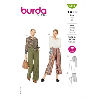 BURDA 6148 MISSES PANTS TROUSERS Sewing Pattern Sizes 8 - 18 Skill: EASY - Image 1 of 4