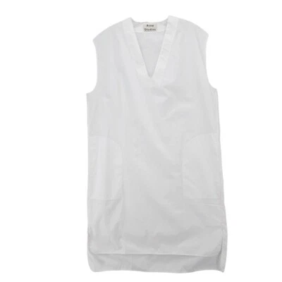 ACNE STUDIOS White Arts Tech Pop Cotton Poplin Dress Sleeveless Cotton Size 38 - Image 1 of 4