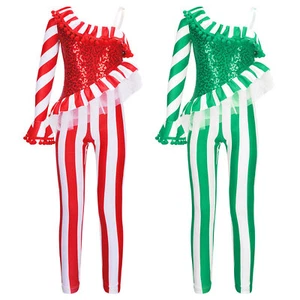 Kid Girls Cane Dance Jumpsuit Santa Sweetie Outfits Circus Show Holidays Costume - Picture 1 of 17