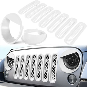 For Jeep Wrangler JK JKU Front Grill Mesh Insert+Headlight Trim Cover 2017-2018 - Picture 1 of 9