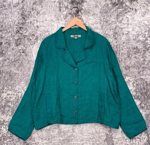 New FLAX Jacket Medium Womens Green Linen Woven Button Up Blazer Top - Picture 1 of 8