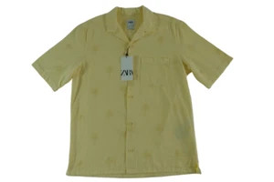 Zara NEW Allover Embroidered Palm Trees Mens M Short Sleeve Button Up Camp Shirt - Picture 1 of 15
