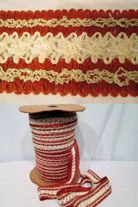 Vtg 60s GIMP Fabric Trim Upholstery Curtains Rust Creamy White Gold 5 YD 2.25" - Picture 1 of 6