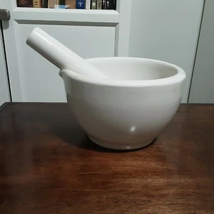 Vintage Large White Porcelain Mortar & Pestle Set by COORS #52020 & #52021 USA - Picture 1 of 12