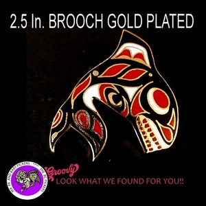 First Nation Haida 'Salish Orca' Enamel Cloisonne Red Black Gold Pin - Picture 1 of 2