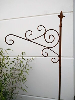 Garten Edelrost Laternenstab Haken aus Metall Rost Gartenstab H180 B40cm 031387 - Bild 1 von 4