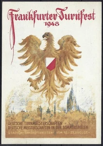 Postal conmemorativa Frankfurter Turnfest 1948, con franqueo Bizone (R9-6-8 - Imagen 1 de 2
