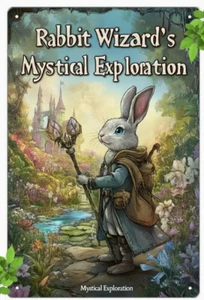 METAL ART- Rabbit Wizard's Mystical Exploration Metal Art, 8x12 Inch Wall Art - Picture 1 of 4