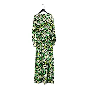 River Island Black Green Floral Print Cross Over V-Neck Midi Dress - Size 12 - Picture 1 of 10