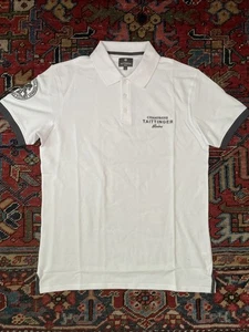 NWOT Taittinger Champagne Short Sleeve Polo Shirt Sz L White Embroidered Cotton - Picture 1 of 8