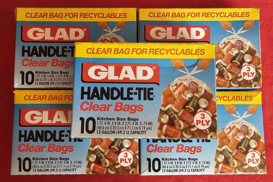 NOS Vintage Glad Handle Tie Tall Kitchen CLEAR Garbage Bags Trash 10 ct - Lot 5  - Image 1 of 4