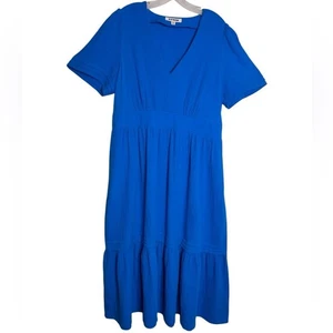 Boden hellblaues Anna Doppeltuch Midikleid Stufen unten Größe 14R - Bild 1 von 8