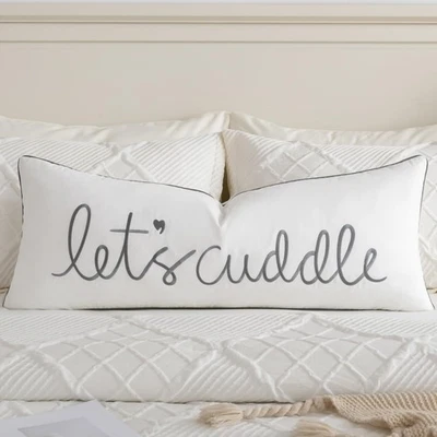 Sunkifover Let's Cuddle Lumbar Pillow Cover - 14x36 Inch Cotton Embroidery De... - Image 1 of 4