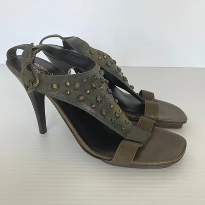 Sandalias de tacón de aguja Donald J Pliner para mujer NEKITA verde oliva con tachuelas 8,5 Foto 1 de 4